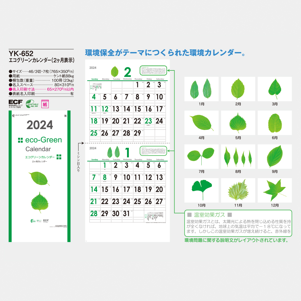 YK-652 エコグリーンカレンダー（2ヶ月表示） 5