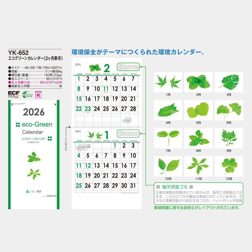 YK-652 エコグリーンカレンダー(2ヶ月表示) 5