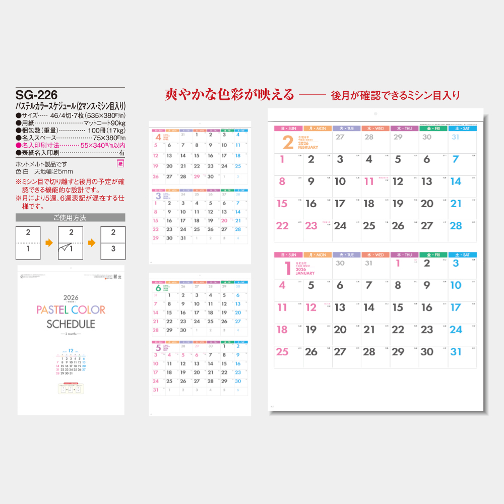 SG-226　パステルカラースケジュール（2マンス・ミシン目入） 3