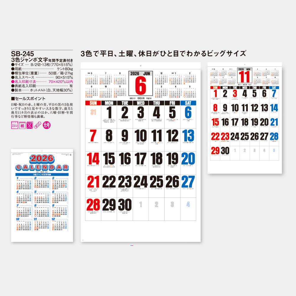 SB-245　3色ジャンボ文字　年間予定表付 3